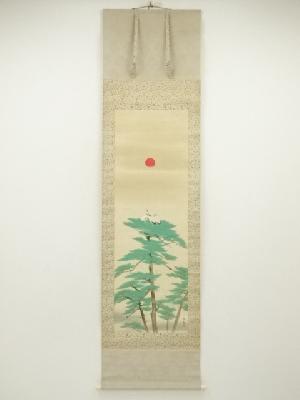 大智勝観筆　松上鶴　肉筆絹本掛軸（前田曎箱書）（共箱・二重箱）